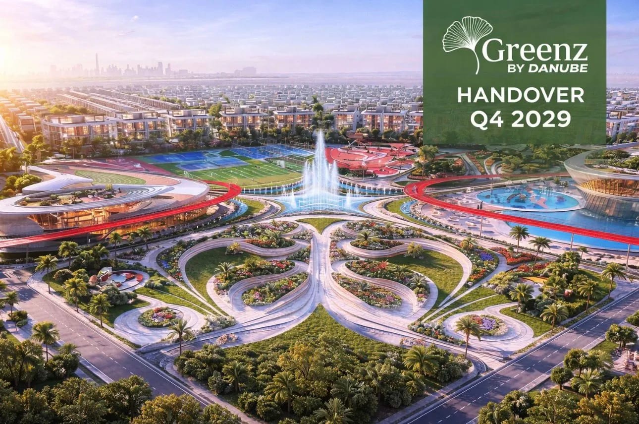 Greenz by Danube landscaped entrance roundabout and water feature render